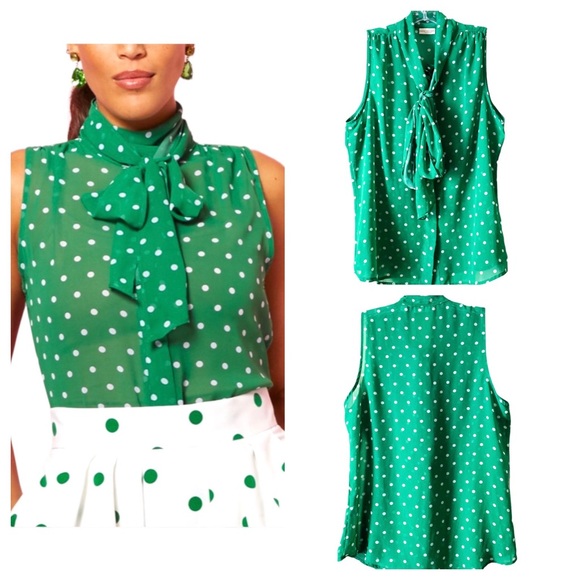 eva mendes for New York & Company Tops - EVA MENDES | Green and White Polka Dot Sleeveless Sheer Top Size M